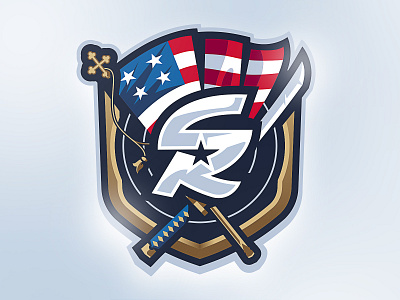 SamuraiRevolution age of empires american flag badge esport esport mascot gaming illustration japanese katana logo mascot mascot design mascot logo mascot logo design revolution samurai sports sportslogo sword