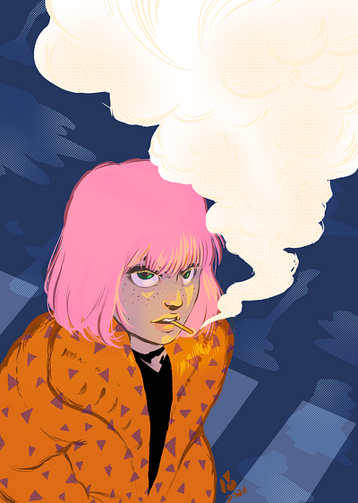 Smoking Girl feminist flat girl illustration illustration pink hair smoke