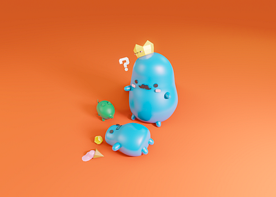 The Blue Family 3d blender blender3d blob blue crown family green icecream illustration pig shapes