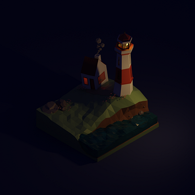 Low Poly Lighthouse at Night 3d 3dillustration blender blender3d design isometric lighthouse low poly lowpoly lowpolyart