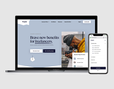 Trupo.com Homepage branding branding and identity design design system hero image hero section homepage homepage design insurance layout mobile navigation typography ux web