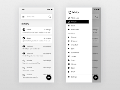Maily - A clean mail inbox app email email design email template list mail mailbox mailing menu mobile mobile ui ui uidesign uiux ux