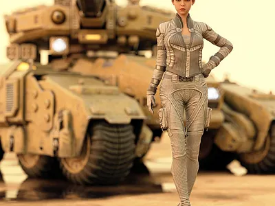 Tank Girl 3D Rendering 2loose2trek 3d art 3d artist 3d render 3d rendering blonde cg cute girl desert female realistic 3d renderhub renders short hair tank woman