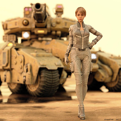 Tank Girl 3D Rendering 2loose2trek 3d art 3d artist 3d render 3d rendering blonde cg cute girl desert female realistic 3d renderhub renders short hair tank woman