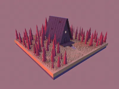 Autumn house 3d 3d art autumn cartoon forest house maya sunset