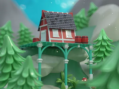Little Cottage b3d c4d cottage fantasy lowpoly miniature mountains redshift trees woods