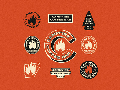 Campfire Coffee Bar logos 3 arkansas badge branding coffee coffee shop design identity illustration logo