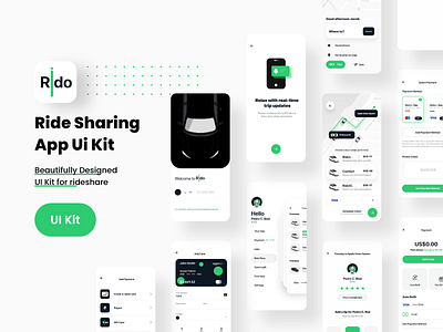 Rido App Ui Kit app booking car booking design driver minimal mobile app mobile application passenger ride rideshare ridesharing app startup taxi taxi mobile app uber ui