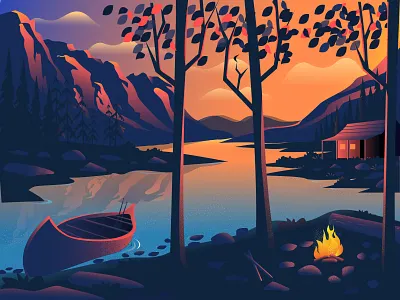 Natural Landscape beautiful boat design digital art digital illustration flat hill illustration landscape illustration natural natural landscape river vector web