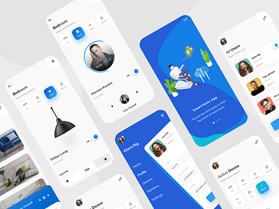 Smart Home Mobile App blue brand design branding clean ui freebie freeuikit illustration mobile mobile app design mobile design mobile ui product design saransh verma smart smart home smarthome uidesign uikit users uxdesign