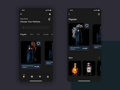 Perfume Page app app design buy dark e commerce luxury mobile app mobile app design mobile ui online shop perfume perfumery perfumes product information sell ui