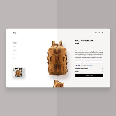 Rolltop bag product page design adobexd bag design branding inspiration interface minimal product page ui uidesign uitrends ux