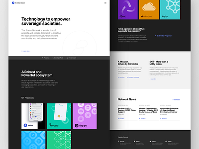 Status Network Site gray hero menu overlay portfolio status teaser tiles ui website white