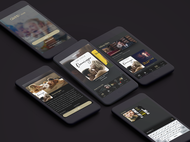 Grand Home - Screens app frontpage homescreen log in log in screen movie movies redesign search streaming