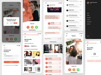 UI Kit for Dating Mobile Application application couples dating facebook flame girl ios like messenger millennials mobile app design music mutch playlist social swipe tinder ui kit user experience design user interface design