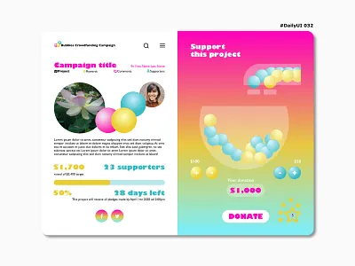 DailyUI032 bubble crowdfunding campaign dailyui032 donate donation game project rewards support supporters target