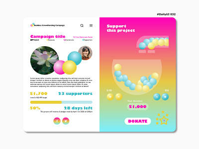 DailyUI032 bubble crowdfunding campaign dailyui032 donate donation game project rewards support supporters target