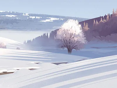 Winter light digitalpainting drawing illustration light morning mountain snow switzerland tree winter