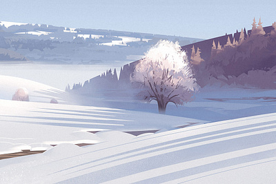 Winter light digitalpainting drawing illustration light morning mountain snow switzerland tree winter