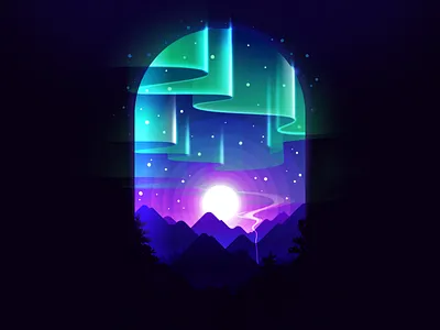 Northern Lights fog forest haze illustration landscape mountain nature negative northern lights proart prokopenko radiance scenery smoke trend vector