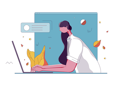 Working :: Illustration adobe illustrator ai browser business character character design creative flowers girl girl illustration illustration illustration art illustration design illustration digital illustrations laptop laptop mockup leaf long hair macbook