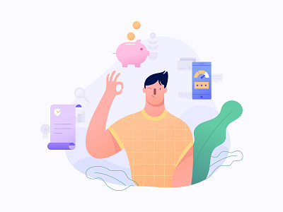 Finance Illustration - Variation2 cash clean concept cute design finance freelance freelancer gradient graphic illustration illustrations letter minimal money piggybank savings ui vector vectors