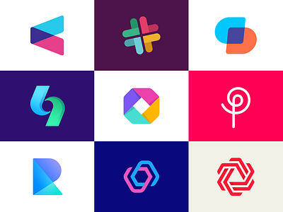 Best nine Dribbble logos of 2019 abstract geometric shape analytics arrow up down blend icon 2d 3d colorful flat slack investing digital media product interface fintech gradient colors identity design clean invest finance technology hitech logo mark brand hitec pop culture web hi tech square octagon skewed symbol monogram branding