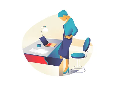 At work art character design flat illustration office simple texture ui ux vector woman work