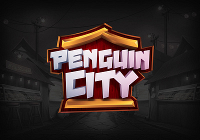 Penguin City Online Slot Game Logo Design branding design game logo hand drawn icon lettering lettering art logo online game typography