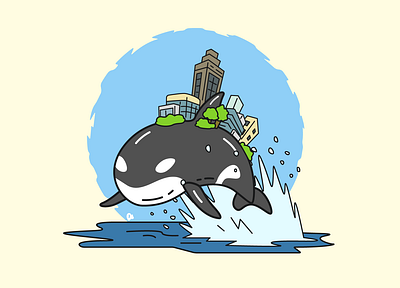 Whale Town animal animal art art buildings drawing environment illustration sea town whale