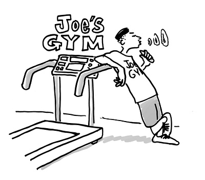 Vaping gym rat black and white blackandwhite cartoon cartoon illustration cartoonist drawing funny cartoon funny illustration gym hand drawn humor humorous humorous illustration illustration irony new yorker storyboard artist treadmill vaping workout