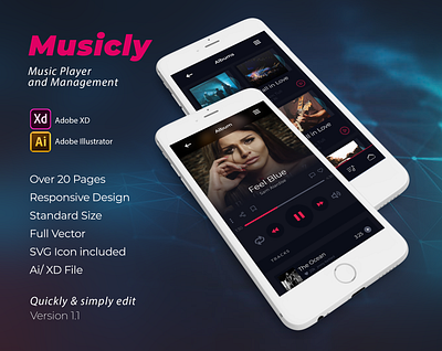 Musicly - Music Player Application android app app design app kit app menu app ui artist button buttons design element flat graphics interface ios iphone login mobile modern