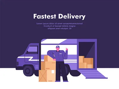 courier delivery and logistic service illustration banner cargo courier delivery flat illustration landingpage logistic mobile package postman truck uiux web