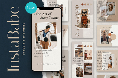 #InstaBabe - Canva Instagram Posts & Stories creative creative market elegant envato fashion food graphic river influencer instagram instagram pack instagram stories instagram template instagram templates modern products social media social pack templates torn paper travel