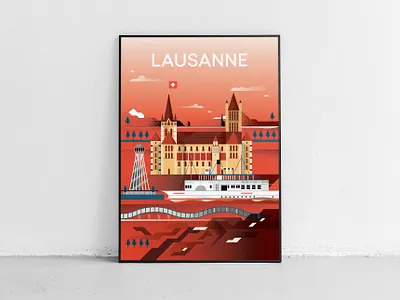 Illustrated city - Lausanne 2d city city illustrated editorial flat illustration illustrator poster swiss switzerland vector vectorart