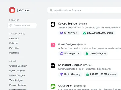 Jobfinder Filters 8pt 8ptgrid clean find find job grid job shadow ui ui ux