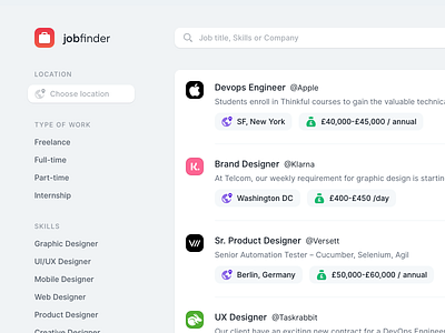 Jobfinder Filters 8pt 8ptgrid clean find find job grid job shadow ui ui ux