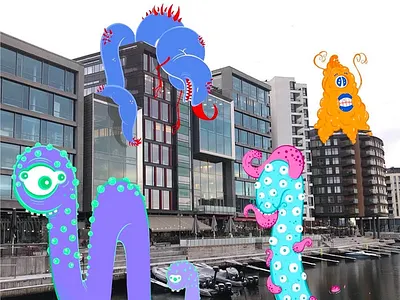 Aker Brygge cartoon character design city illustration monster
