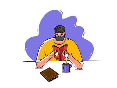 Reading Illustration banner beard bearded books character coffee graphic design pratikartz reading shot sketch website yellow