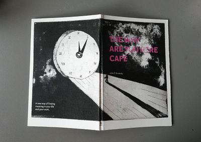 "The Why Are You Here Café" book cover analog analogue book bookcover design gravure print typography