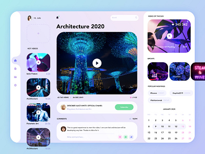 Interface design - youtube concept cards ui concept desktop desktop app desktop application desktop design inspiration interface interface design interfacedesign interfaces light modern pictures purple gradient ui uiux youtube