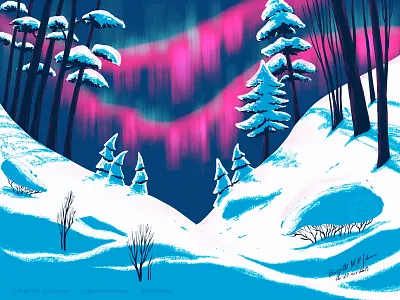 Northern lights art aurora borealis digital art digital illustration illustration landscape limited colour palette limited colours northern lights scenery winter