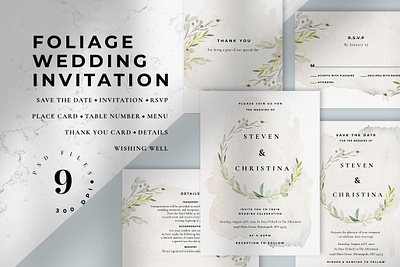 Foliage Wedding Invitation anniversary diy elegant feminine floral floral design foliage invitation invitation card invitation design invitation set invitations invite leaf leaves minimal modern wedding card wedding invitation wedding invite