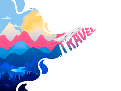 Travel by plane 2020 art colorful dope dreams dribbble flat illustration mountains plane rise travel