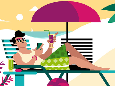 Beach Time art beach character design illustration juice mobile motiongraphic relax sea summer sunglasses time umbrella vector