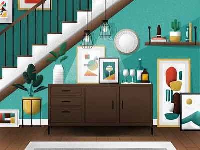 Living Room decor design flat illustration interior design livingroom