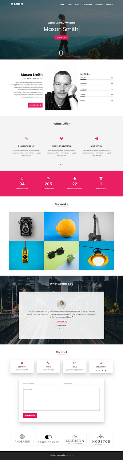 MASON Personal Portfolio HTML Template creative design css3 design freelancer html template html5 onepage personal portfolio responsive design website design