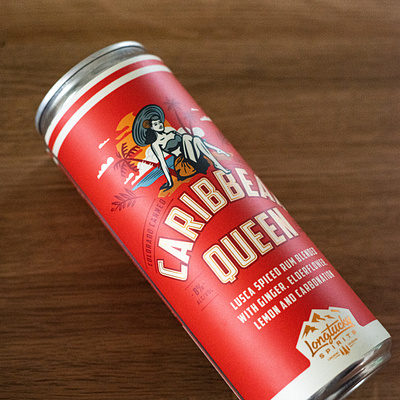 Longtucky Caribbean Queen can design canned cocktail caribbean distillery illustration label design packaging retro type typography vintage