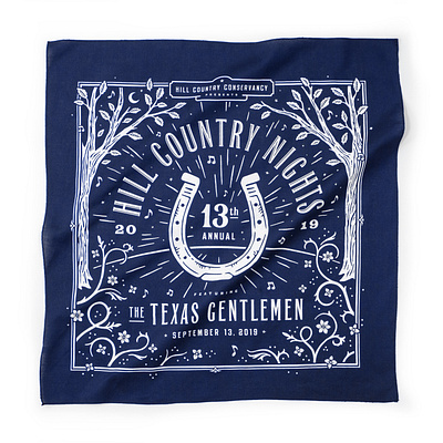 Hill Country Nights Bandana bandana burst concert country flowers fundraiser hill horseshoe leaves music nights star trees typography