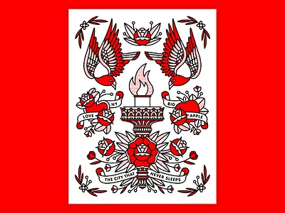 When You Think of Home Poster apple big apple flash tattoo halftone home illustration mono line monoline new york new york city new yorker nyc pigeon pop art poster tattoo typography